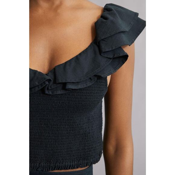 Maeve Ruffled Smocked Black Top - New Size 10 - Picture 2 of 6